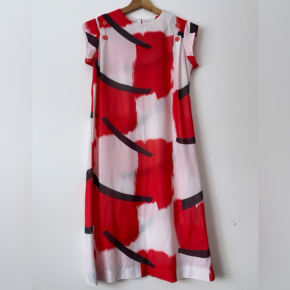 Vintage Ruby Lou Red Black White Abstract Print Dress